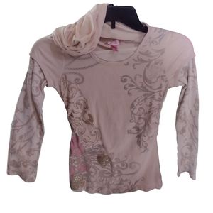 ab)   FANG Long Sleeve Hooded Top Beige Metallic Scroll Design Size L (14)